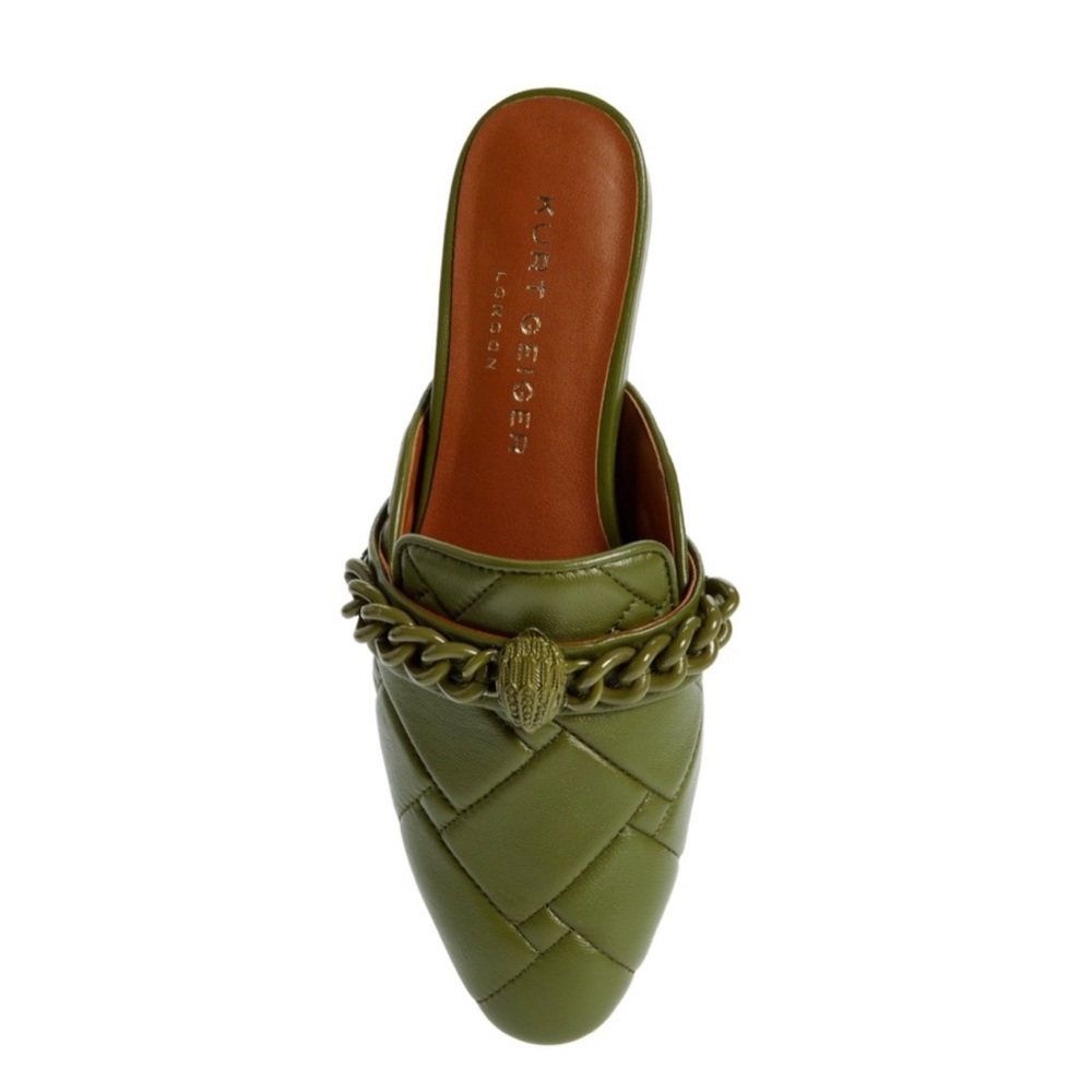 Kurt Geiger Olive Green Mules with Chain Detail